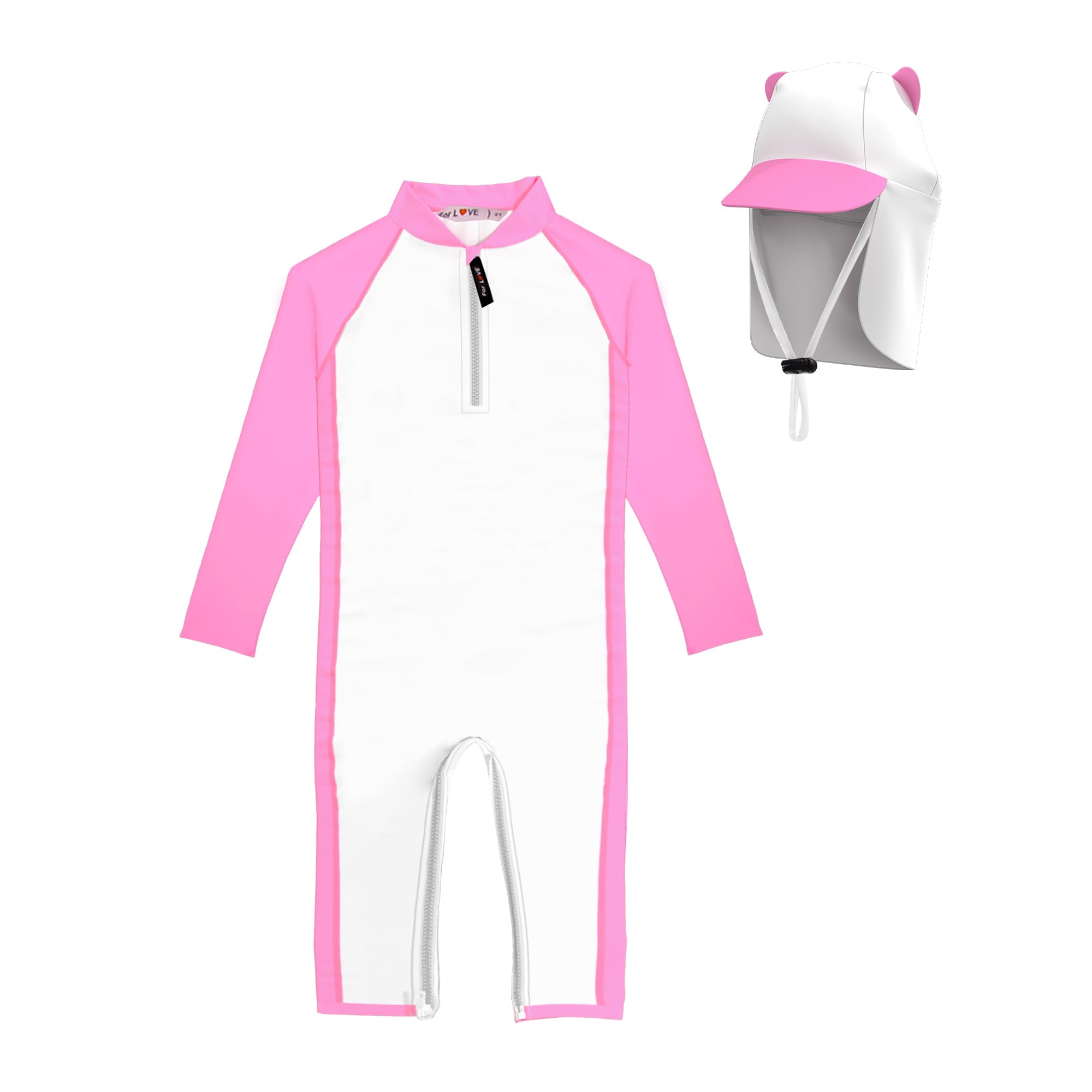 Photo 1 of HiABsee Baby Girl Swimsuit Baby Rash Guard Long Sleeve UPF 50+ Sun Protection Swimwear with Sun Hat Set Pink 12-18Months
