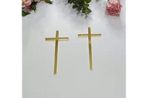XIAOYUE 12pcs Slim Acrylic Cross Cake Charm, Christening Baptism Confirmation, Gold Mirror Acrylic Cross Cake Decoration (4'')