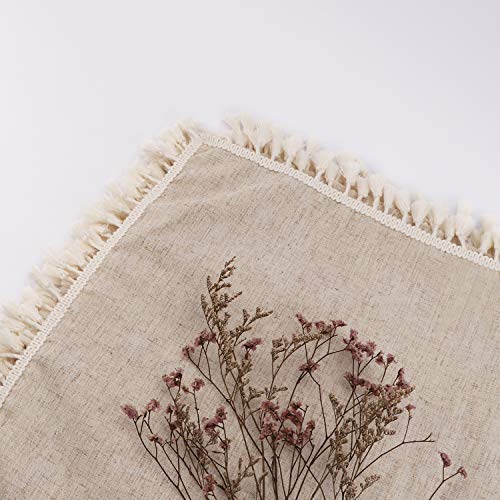 Dedoot Table Cloth, Rectangle Tablecloth with Tassels 55x70 Inch Heavy Weight Cotton Linen Tablecloth Decorative Dinner Tablecloth Dust-Proof Table Cover for Wedding Picnic Party Tabletop Decor