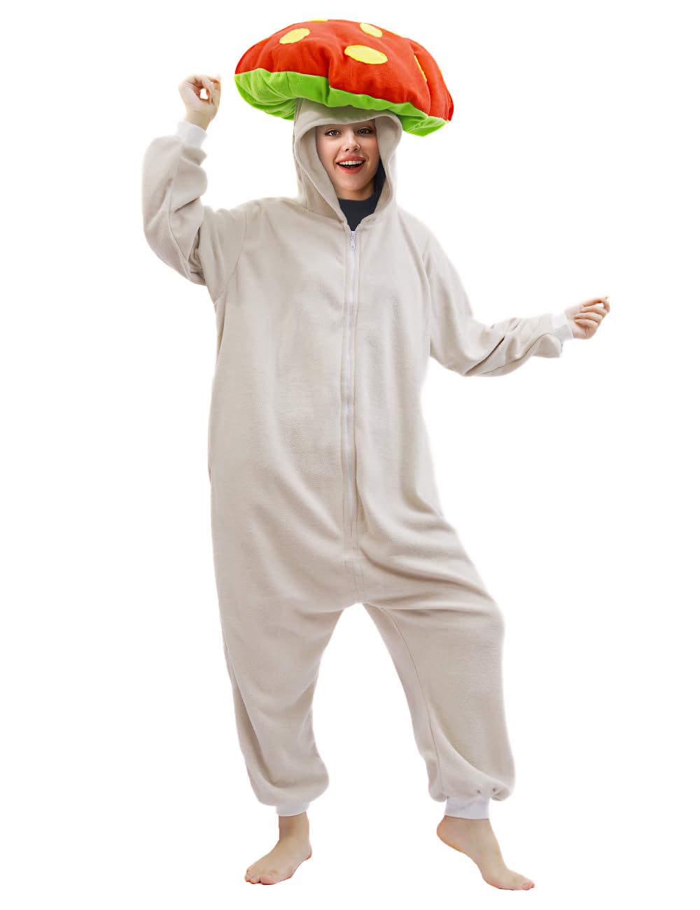 Photo 1 of vavalad Mushroom Adult Onesie Pajamas Fungi Cosplay Costume Party Red Yellow Sleepwear for Women and Men Jumpsuit (US, Alpha, X-Large, Regular, Regular, Red Yellow)