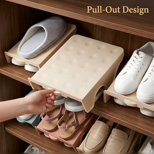 Beauenty 10 pcs Shoe Slots Organizer,Stackable - Durable Shoe Slot Organizer for Closet & Shelf, Space Saver,Fits Most Shoes(Beige)