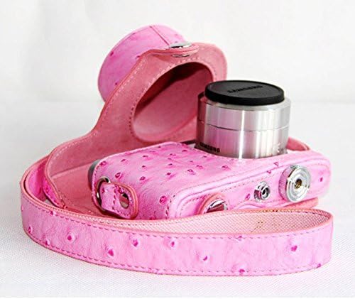 zdMoon Ostrich Print Leather Camera case bag strap for Samsung NX Mini 9-27mm Lens