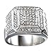 OAKKY Men's Stainless Steel Hip Hop Iced Out Cubic Zirconia Square Rings CZ Wedding Bands Silver Size 13