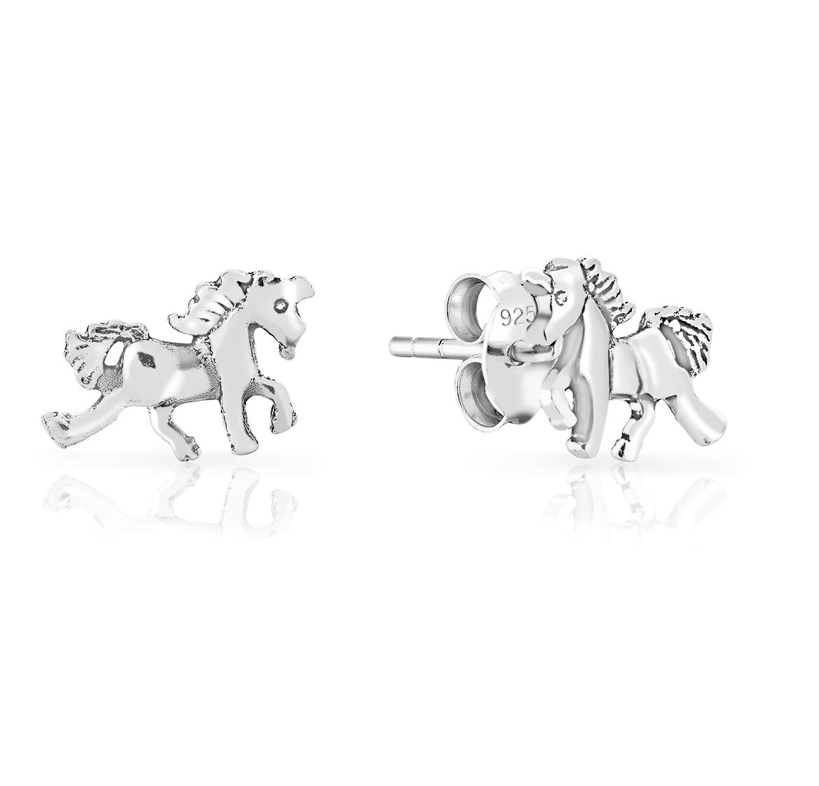 DTPsilver® SMALL 925 Sterling Silver Studs Earrings - Unicorn - Dimension: 11 x 7 mm — image 1
