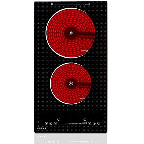 Electric Cooktop 2 Burner Dual 12" Builtin Electric Stove Radiant Ceramic Cooktop 220V240V