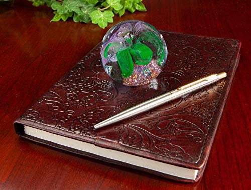 The Paragon Handmade Flower Paperweight Glass Office Decor, Flower Themed Collectible, 2½ (Purple & Green) - Thumbnail 5