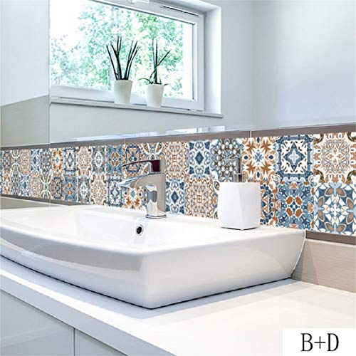 Wall Tile Peel and Stick, Moroccan Style PVC Refurbished Wall Stickers Self-Adhesive Home Decor (AA)
