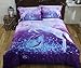 Alicemall 3D Unicorn Bedding Elegant White Unicorn Butterfly Flying Snowflake Print Duvet Cover Set, Soft and Breathable 4 Pieces Purple Bedding Set, Full Size College Bed Set (Full, Purple Unicorn)