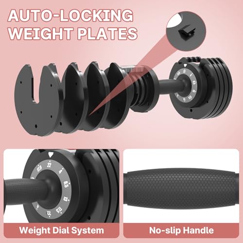 EnterSports 22LBS/26.5LBS/40LBS/44LBS/60LBS Adjustable Dumbbell Set Quick Adjustment Space-saving Dumbbells with Non-Slip Handle Adjustable Weight, Convertible Dumbbell Weights Suitable for Women Men Home Office Gym Body Strength Training