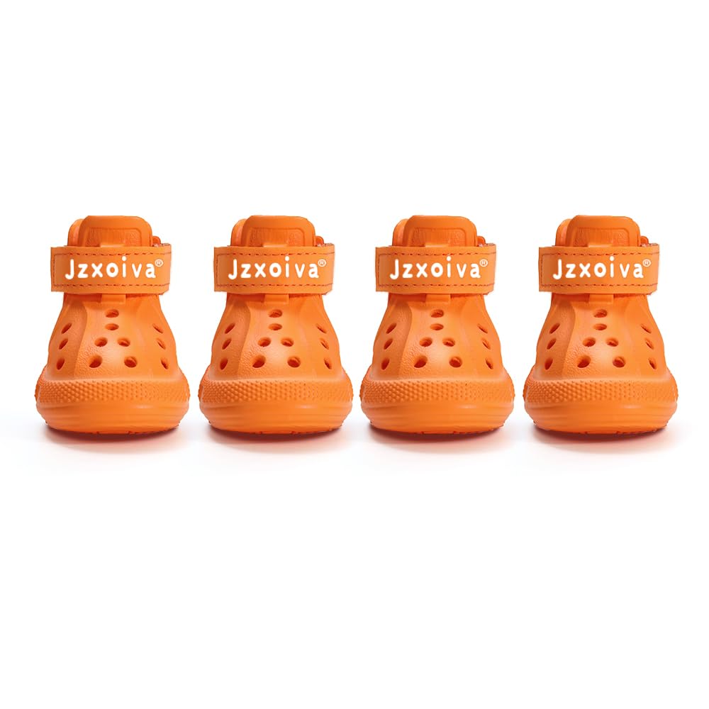 Photo 1 of JZXOIVA Dog Shoes for Hot Pavement, Dog Booties for Large Dogs, Breathable Dog Boots & Paw Protectors, Adjustable Non-Slip Rain Booties, Waterproof Pets Sandals for Beach Orange Size 9