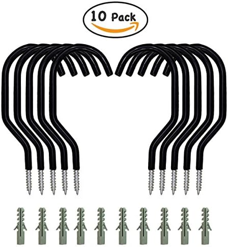 10 Pack Black Bike Hooks with 10 pack bolts, stainless steel bicycle Storage Hanger Wall Ceiling Mounted for Storage Room fit all type bikes easy on/off