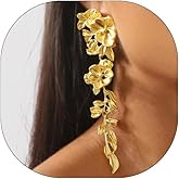 Boho Gold Large Floral Statement Earrings - Fashion Big Flower Earrings for Women