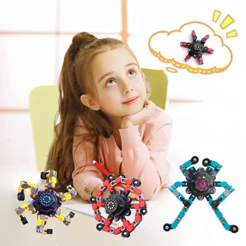 Fidget Spinner DIY Deformable Decompression Toy Stress Relief Spinning Top High-Speed Rotating Mechanical Chain Robot Spin Gyro Creative Transformable Rotation Fingertip Spinner Gift (Yellow and RED)