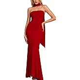 GLNEGE Women's Bodycon Formal Wedding Guest Maxi Dresses with Scarf Summer Strapless Elegant Cocktail Party Dress 2025