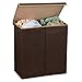Household Essentials Double Laundry Hamper with Lid, Two Compartments for Easy Sorting with Removable Liner, Collapsible, Brown Linen 5614