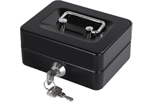 GOEHIAUL Mini Cash Box with Slot Small Cash Box with Money Tray and Key Lock, Metal Lock Box for Money Safe 4.9" x 3.7" x 2.4" Black