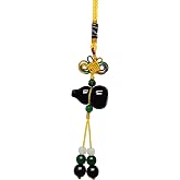 Feng Shui Handmade Black Obsidian Wu Lou/Hu Lu Gourd Calabash Car or Handbag Hanging Charm for Good Luck