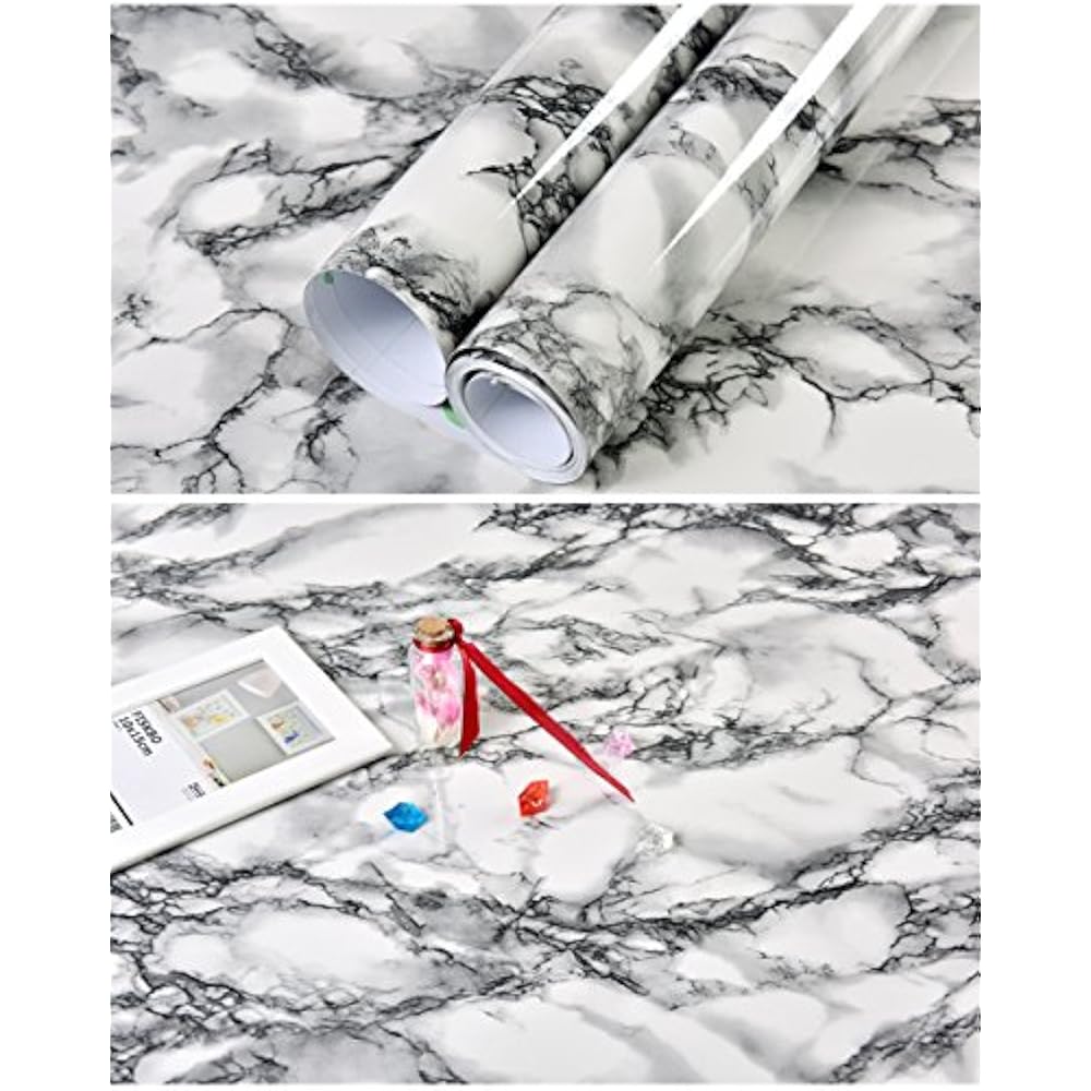 Self Adhesive Black White Gloss Marble Vinyl Shelf Liner Wall Paper For Kitchen 711531595810 eBay