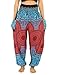 NaLuck Women's Boho Hippie Sunflower Smocked Waist Yoga Harem Pants PJ05-Crimson
