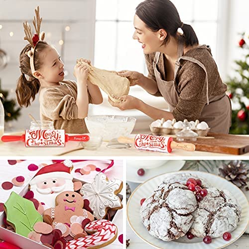 Koogel 9 Inch Mini Rolling Pin, 2 Pcs Christmas Rolling Pin Kids Rolling Pin Handle Rolling Pin for Christmas baking in childrens kitchen
