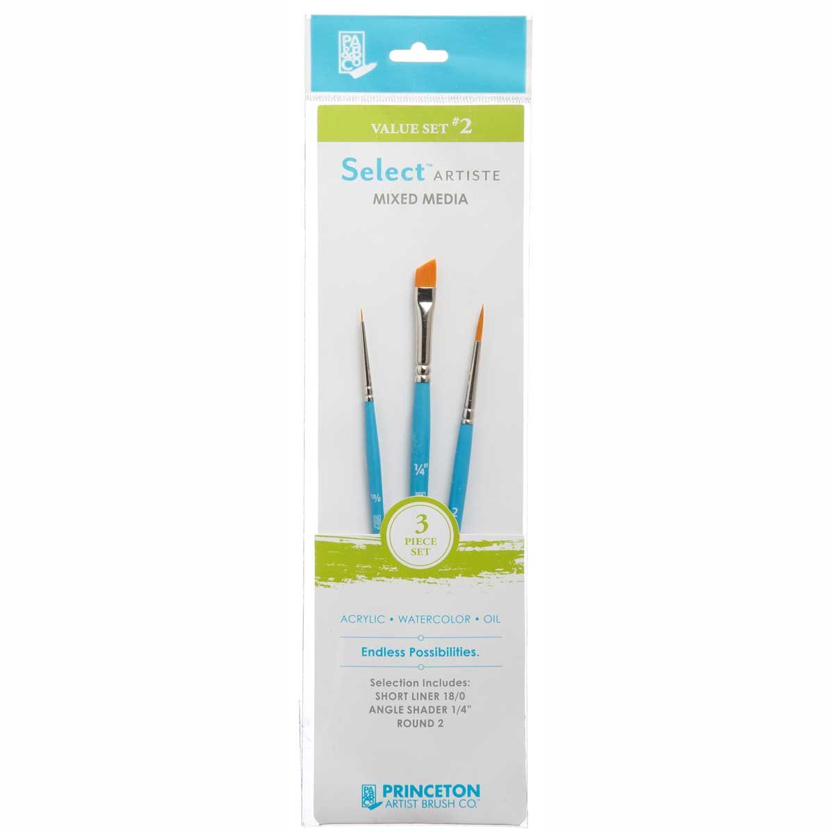 Princeton Select Artiste, Mixed-Media Brushes for Acrylic, Oil, Watercolor Series 3750, 3 Piece Value Set 102