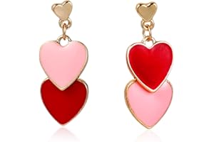 FUQIMANMAN2020 Double Love Heart Drop Earrings Heart Dangle Earrings Heart Stud Earrings for Women Valentine's Day Mother's Day Birthday Gift