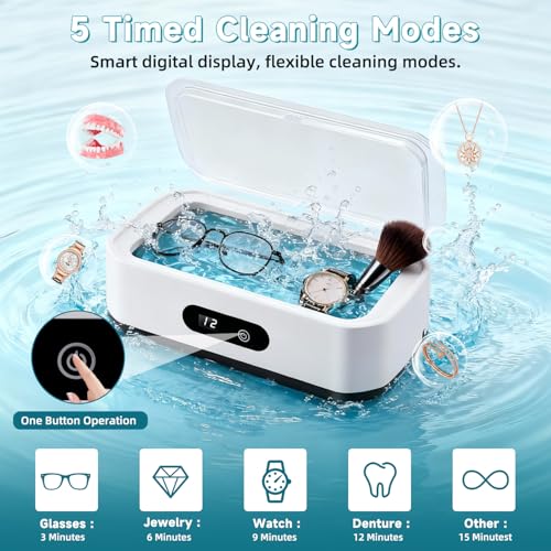 Limpiador Ultrasónico, Máquina de Limpieza Ultrasonidos 650 ml 45 kHz con 5 Modos de Tiempo y Pantalla Digital, Ultrasonic Cleaner para Gafas, Joyas y Relojes