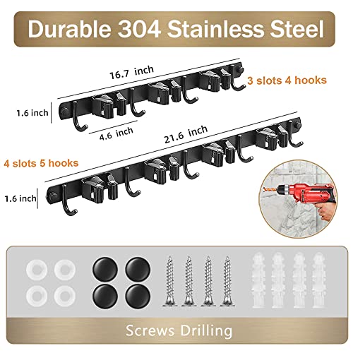 Celestite Mop and Broom Holder Wall Mount, 1+1 Pack Broom Organizer Wall Mount, Stainless Steel Broom hanger, Heavy Duty Broom Holder for Laundry Room, Garden, Garage, Bathroom