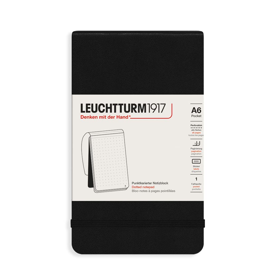 LEUCHTTURM1917 364411 Notepad Pocket (A6), Hardcover, 184 Numbered Pages, Black, Dotted