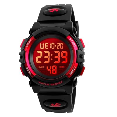 Dayllon Kids Digital Watch Boys Outdoor Sports 50M Waterproof Girls Watches Alarm Clock 12/24 H Stopwatch Calendar for Ages 3-15 Boy Girl Wristwatch Kids Gift,Red X