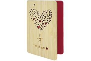 DELLA STELLA Thank You Wooden Greeting Card,Handmade Bamboo Seasonal Card,Unique Appreciate Gift Card of Any Occasion of Family & Friends