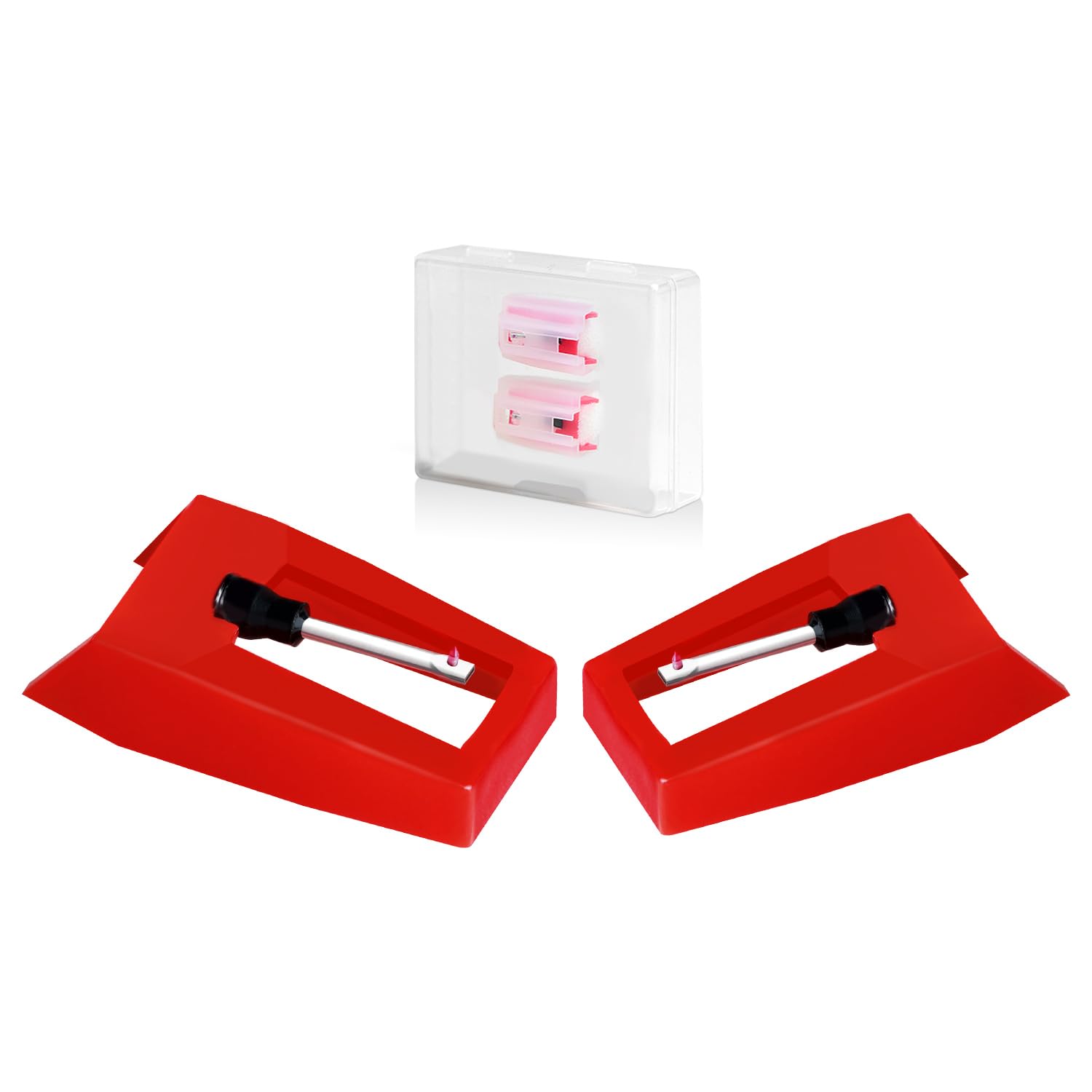Photo 1 of 2 Pack Record Player Needles, JUKFITA Red Record Player Needles Replacement Compatible with Crosley, Victrola, Vinyl, ION Phonograph