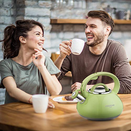 Poliviar Tea Kettle, 2.1 Quart Green Loud Whistle Food Grade Stainless Steel Teapot, Anti-Hot Handle and Anti-Rust, Suitable for All Heat Sources (JX2018-GRE20) - Thumbnail 6