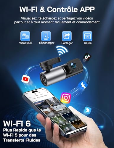 WOLFANG 2.5K Dashcam Voiture, 1440P WiFi Caméra Voiture avec App Contrôle, Mini Dash Cam Avant avec Grand Angle 170°, G-Capteur, Mode Stationnement 24H, Vision Nocturne, Enregistrement en Boucle