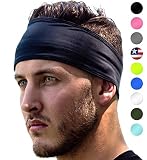 Sports Headband: UNISEX Fitness Headbands For Women & Men. Head Band Sweatband for Running, Yoga, Workout Gym Exercise. NO SLIP Sport Sweatbands & Sweat Wicking Athletic Head Wrap Bands Black
