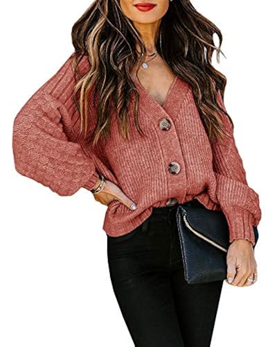 Womens Plus Size Chunky Cable Knit Sweaters Long Sleeve V-Neck
