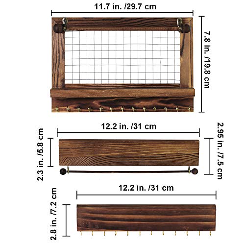 Supla Set of 3 Rustic Hanging Jewelry Organizer Jewelry Hanger Wall Mounted Jewelry Holder Necklace Bracelet Rings Hook Racks Bracelet Rod Earring Bar Display Jewelry Shelf Organizer