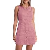 Amazhiyu Women's 100% Linen Button Down Mini Tank Dresses Sleeveless Summer