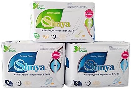 SHUYA Patented Negative ion Overnight Sanitary Pads and Pantyliner with Self-test Card (Mixed pack of 3)