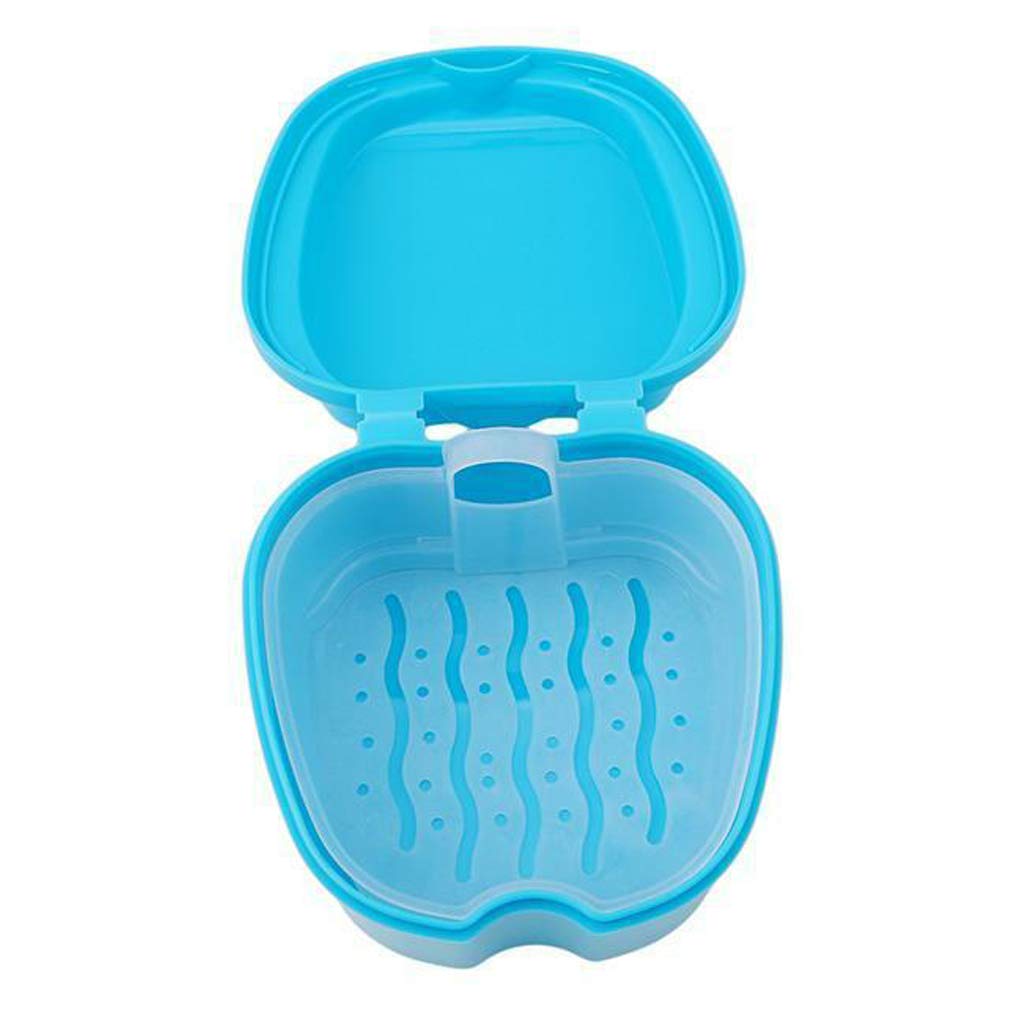 2Pcs Denture Cup with Strainer, Denture Case, Denture Bath Box False Teeth Storage Case Box with Strainer for Travel Cleaning(Light Blue and Blue) : Beauty