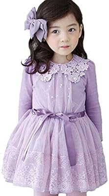 Amazon Co Jp Honey Baby 子供服 キッズ フォーマルドレス ワンピース 長袖 子ども 女の子 キッズワンピース リボン飾り レース お姫様柄 演奏会 卒業式発表会 結婚式 入園式 七五三 入学式 パーティー 100cm パープル裏起毛 ベビー マタニティ