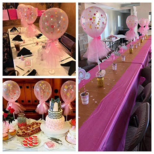 Formemory 3 Pack Pink Latex Tulle Polka Dot Balloons, Tutu Tulle Balloons With Column Base Kit for Birthday Party Baby Shower Engagement Wedding