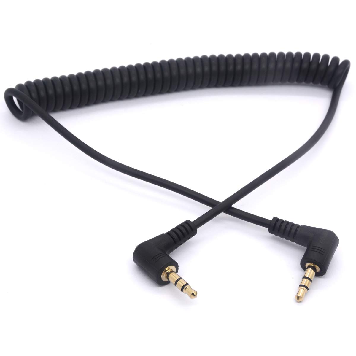 OpenII Coiled 3.5mm Audio Cable - 90 Degree 3.5 TRS Headphone Adaptor Aux Stereo Extension Cord