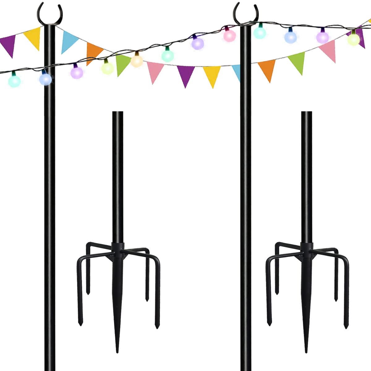Photo 1 of Tigerden 10ft String Light Poles for Soft Surfaces, Light Poles for Outdoor String Light, Perfect for Garden, Backyard, and Patio Lighting Stand for Parties, Wedding - Matte Black Finish - 2 Pack