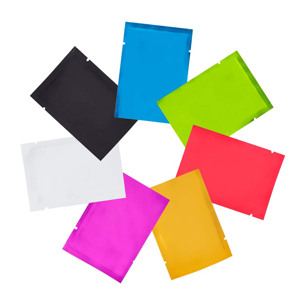 PH PandaHall 210 Pack 7 Colour Metallic Foil Open Top Sealable Bags Vacuum Heat Seal Pouches Heat Sealable Bags Storage Bag for Storage Repackaging Samples Wedding Favors Bag, 2.3x 3.5inch