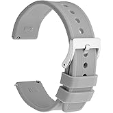 WOCCI 22mm Striped Silicone Watch Band, Replacement Strap with Brushed Silver Buckle (Grey)