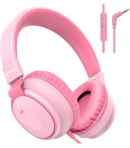 OLYRE Auriculares Para Niños Con Luces LED – Orejeras De Gatito, Sonido Limitado A 85 DB, Diadema Ajustable Y Puerto Para Compartir (Rosa)