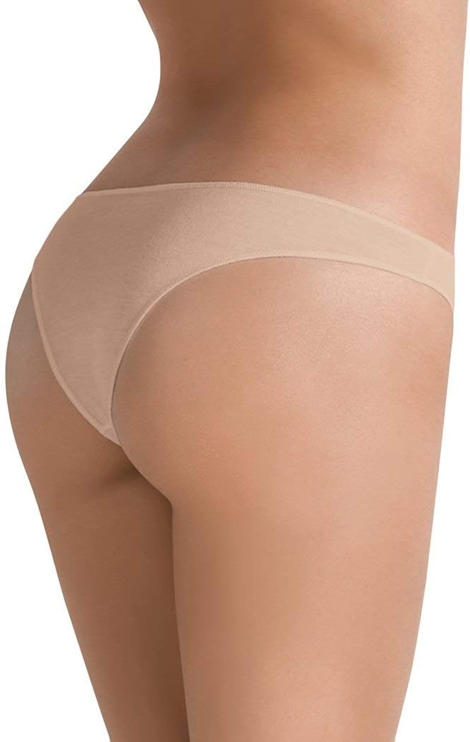Cotonella Women Smooth Cotton Soft Stretch Brazilian Bikini Panty 3 Pack Nude