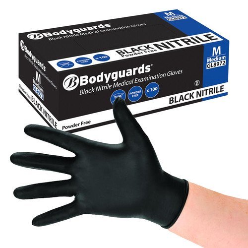 Bodyguards Black Nitrile Powder Free disposable Gloves Case of 1000 (10