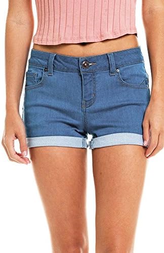 Wax Women's Juniors Mid-Rise Denim Shorts